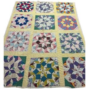 Vintage 30's/40's Handmade Star Quilt Handmade Patchwork Bedspread Throw Blanket